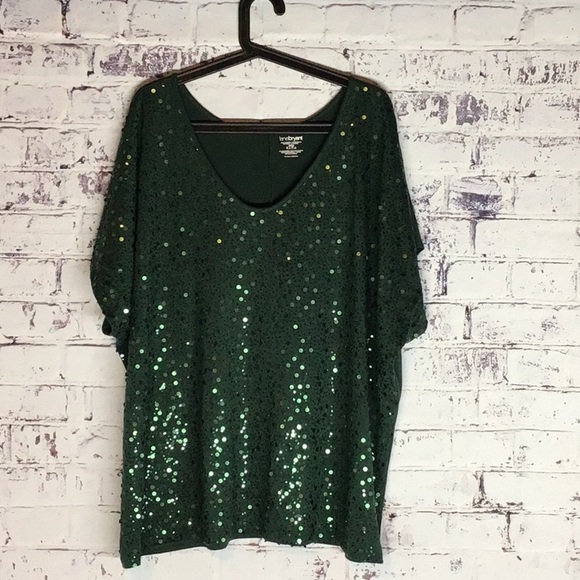✨Lane Bryant Green Sequin Top with Sparkling Details Size 26 - Picture 7 of 7